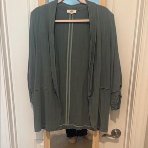 Green Open Front Linen Blazer